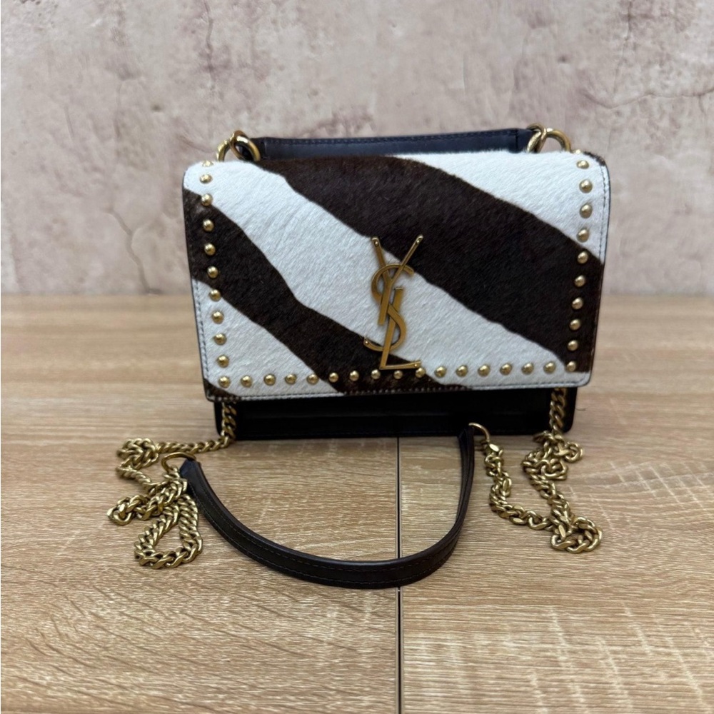 Saint Laurent Ponyhair Calfskin Studded crossbody bag Black White Pony Hair YSL